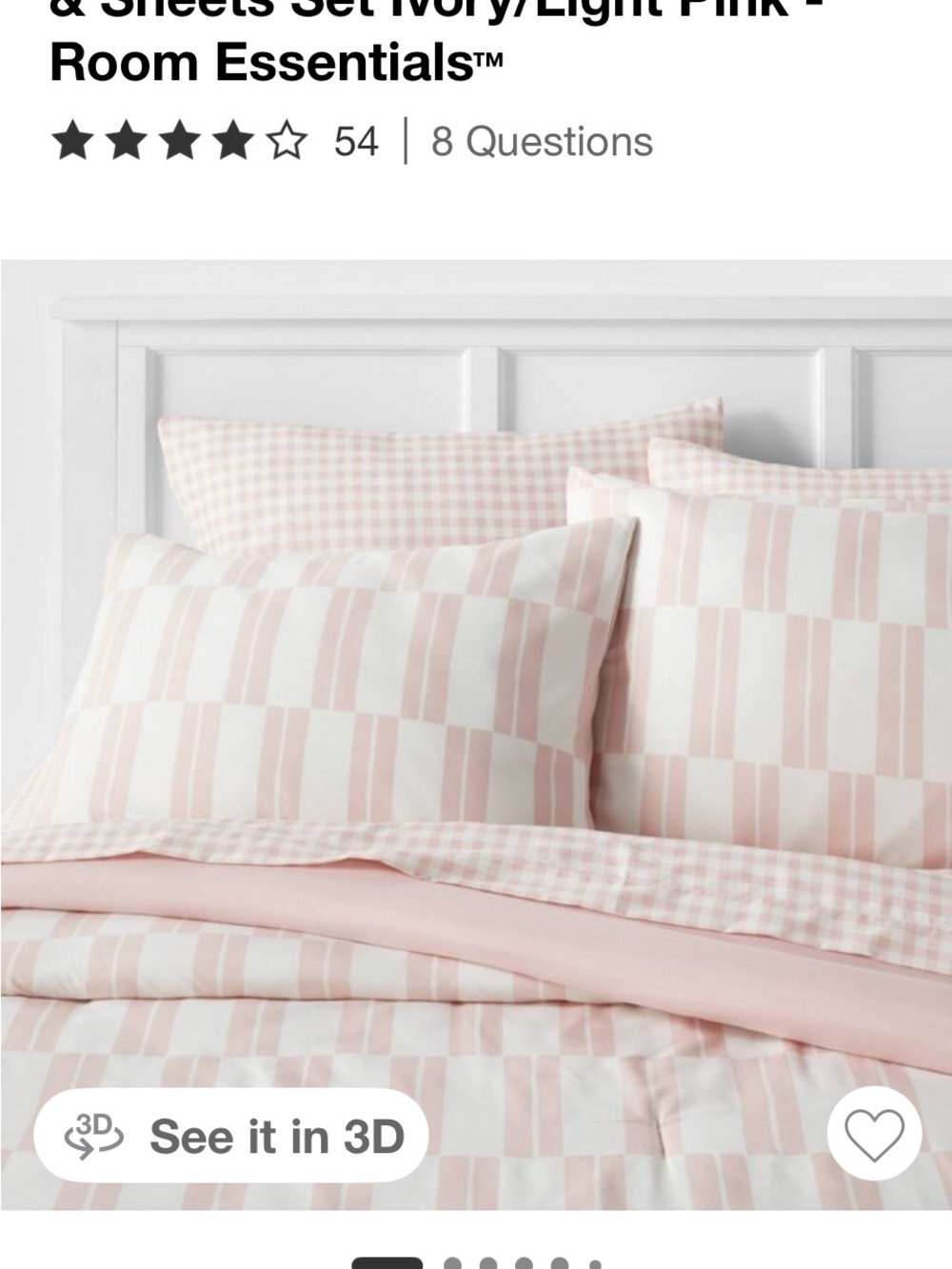 Room Essentials Ivory and Light Pink Checked & Striped Bedding Set